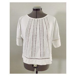 Mango Brand White Linen Cropped Top With Crochet Inset Detail Sz XS